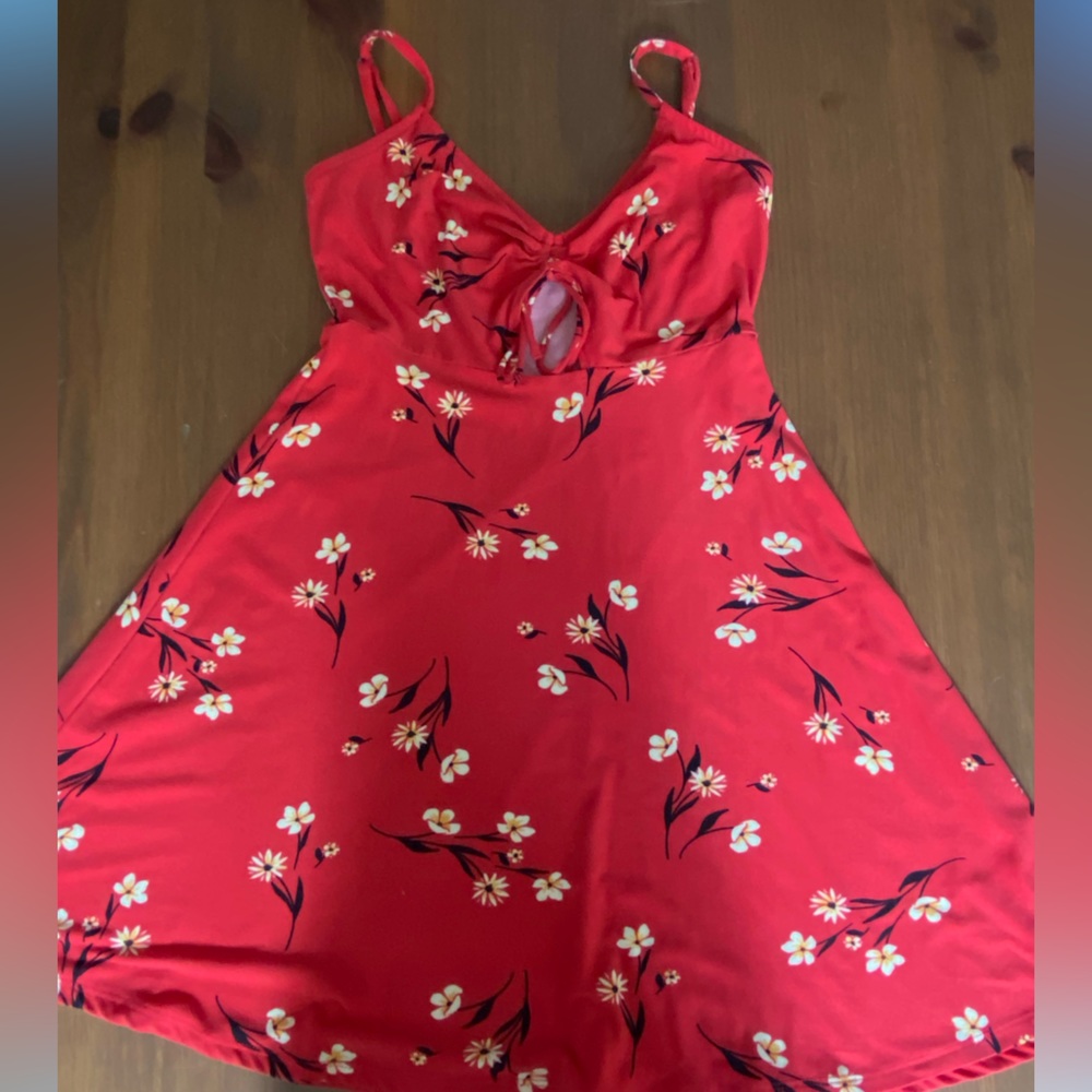 Red Floral Key Hole Dress